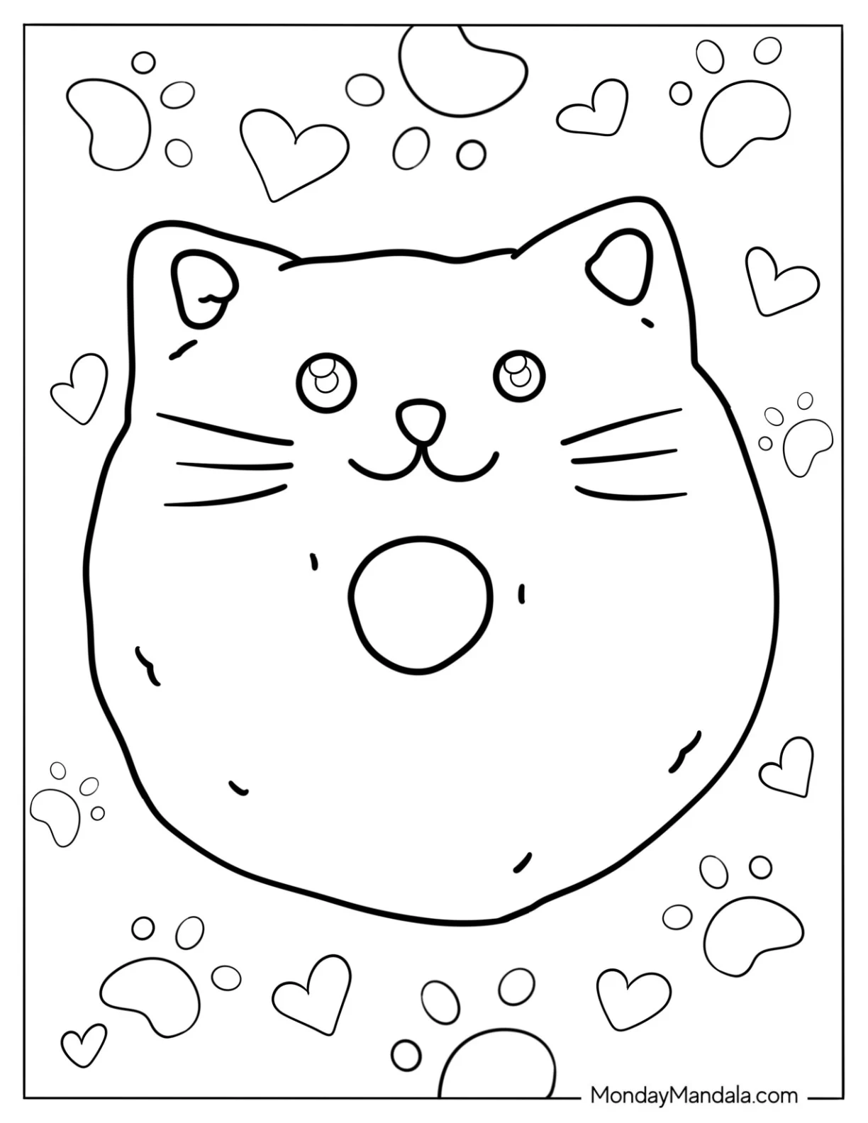 Cute Cat Donut Coloring Page For Preschoolers coloring page