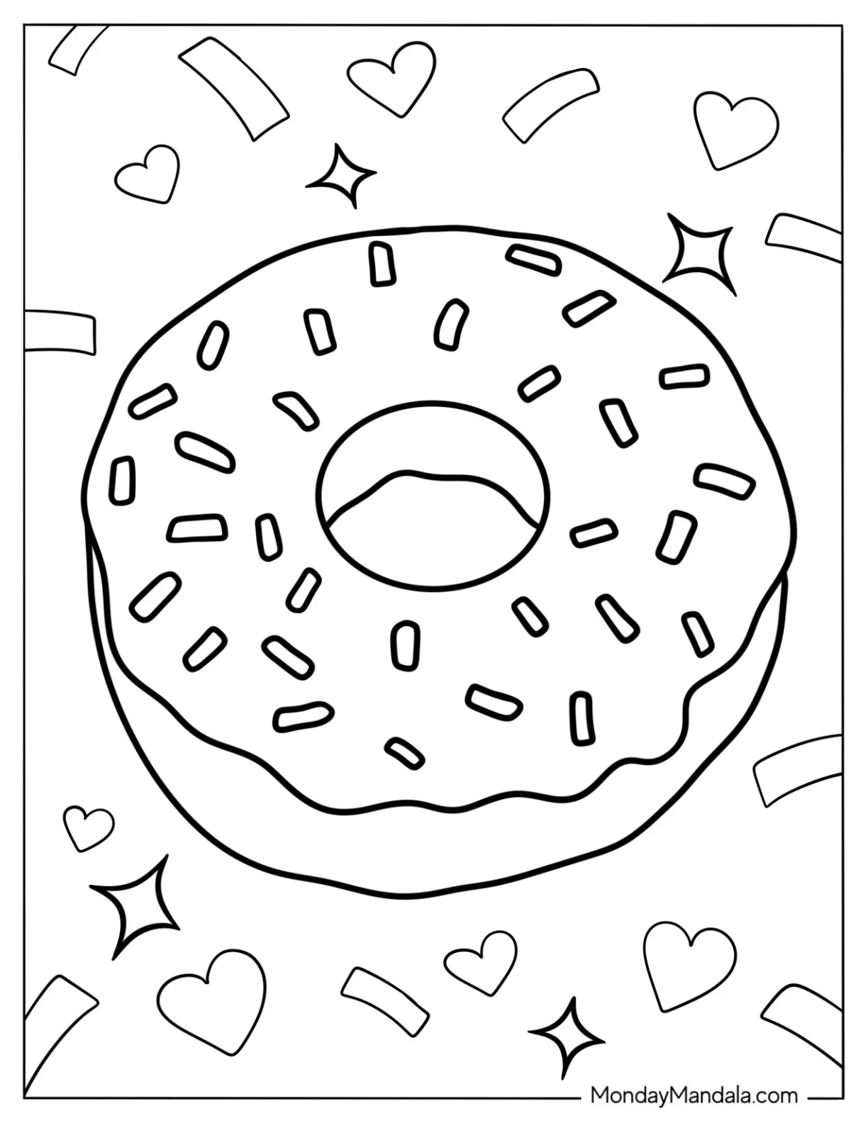 Easy Donut Coloring Page With Frosting And Sprinkles coloring page