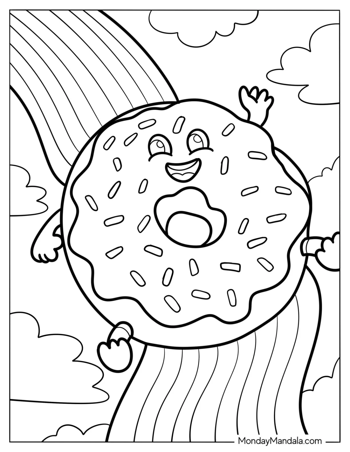 Fun Donut Coloring Page Sliding Down The Rainbow coloring page