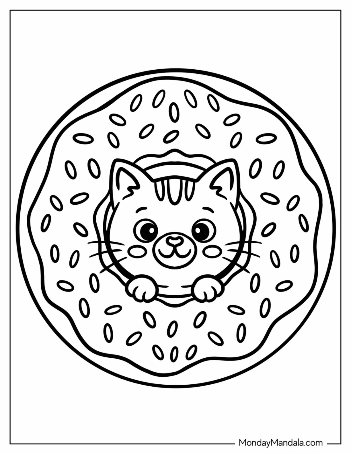 Kitten at the Center of a Donut with Sprinkles Coloring Page coloring page