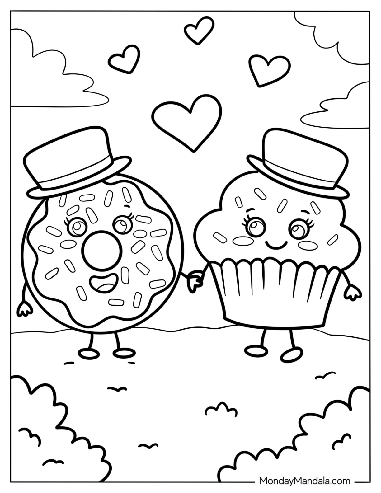 Mister Donut Coloring Page With Lady Cupcake coloring page