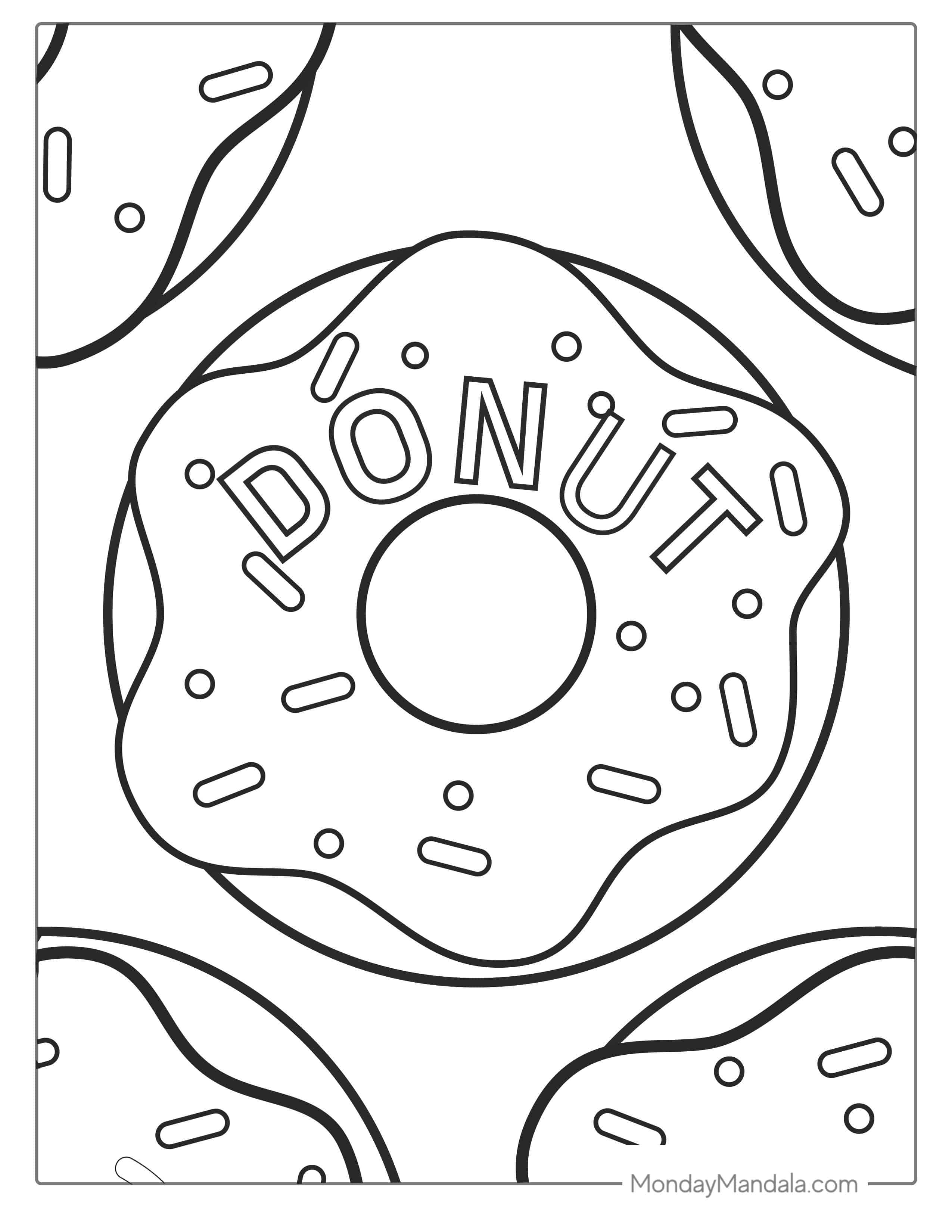Simple Outline Of Donut With Text To Color coloring page — printable line art