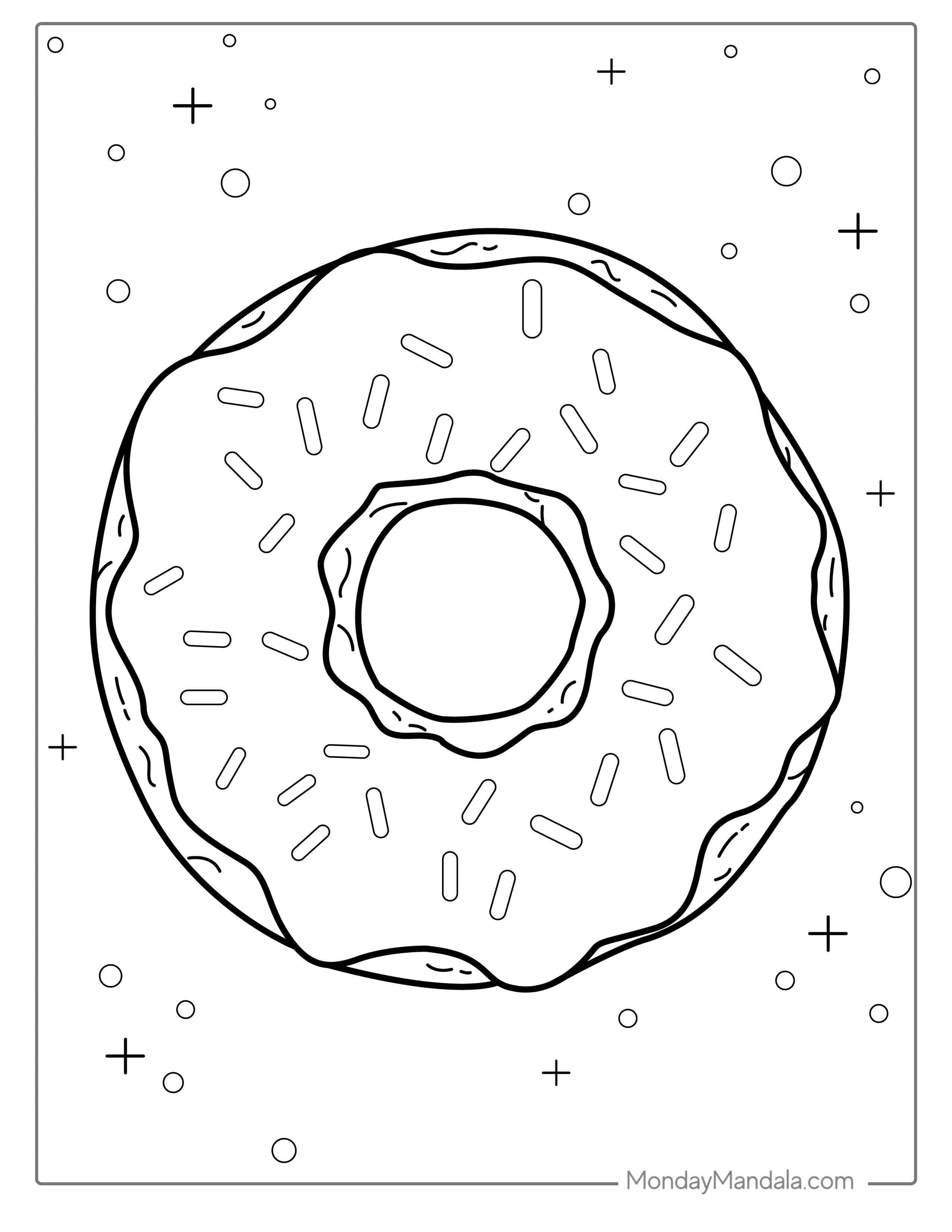Simple Outline Of Glazed Donut With Sprinkles coloring page