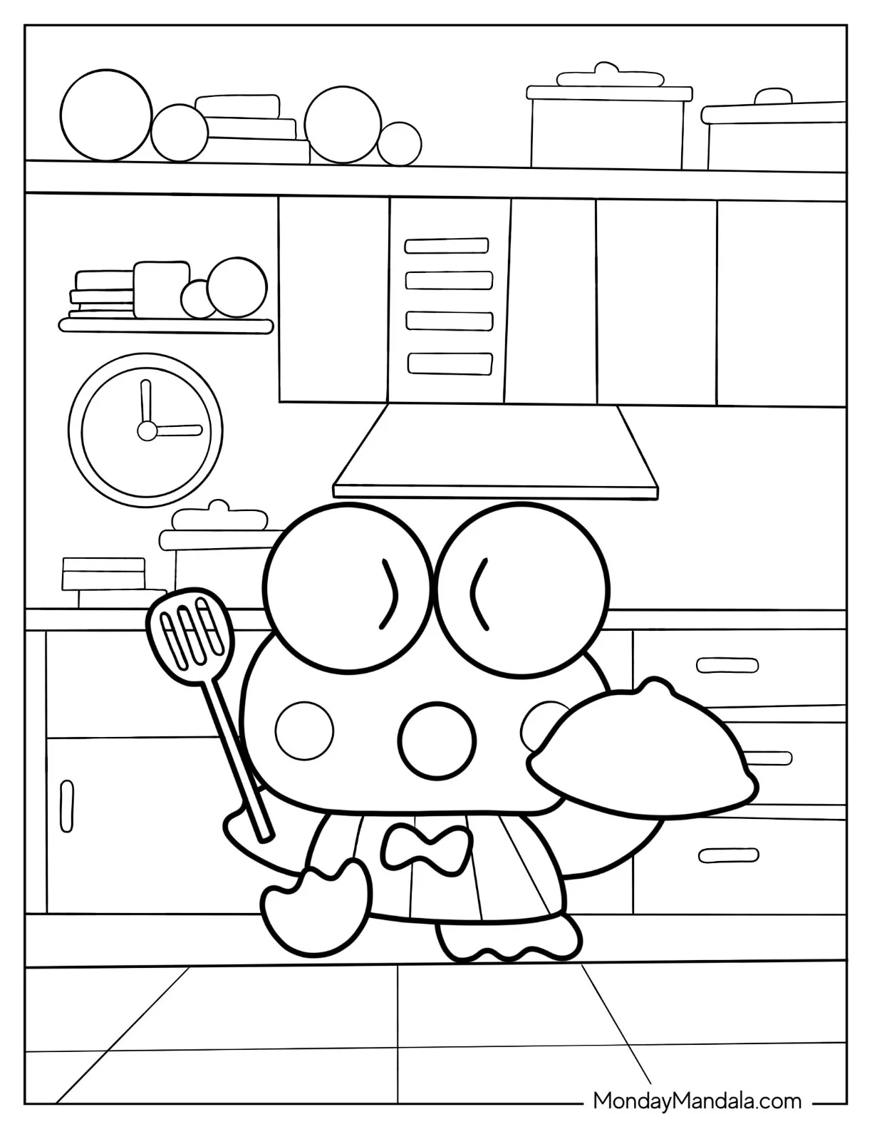 Cute Keroppi Coloring Page of Cooking In The Kitchen coloring page