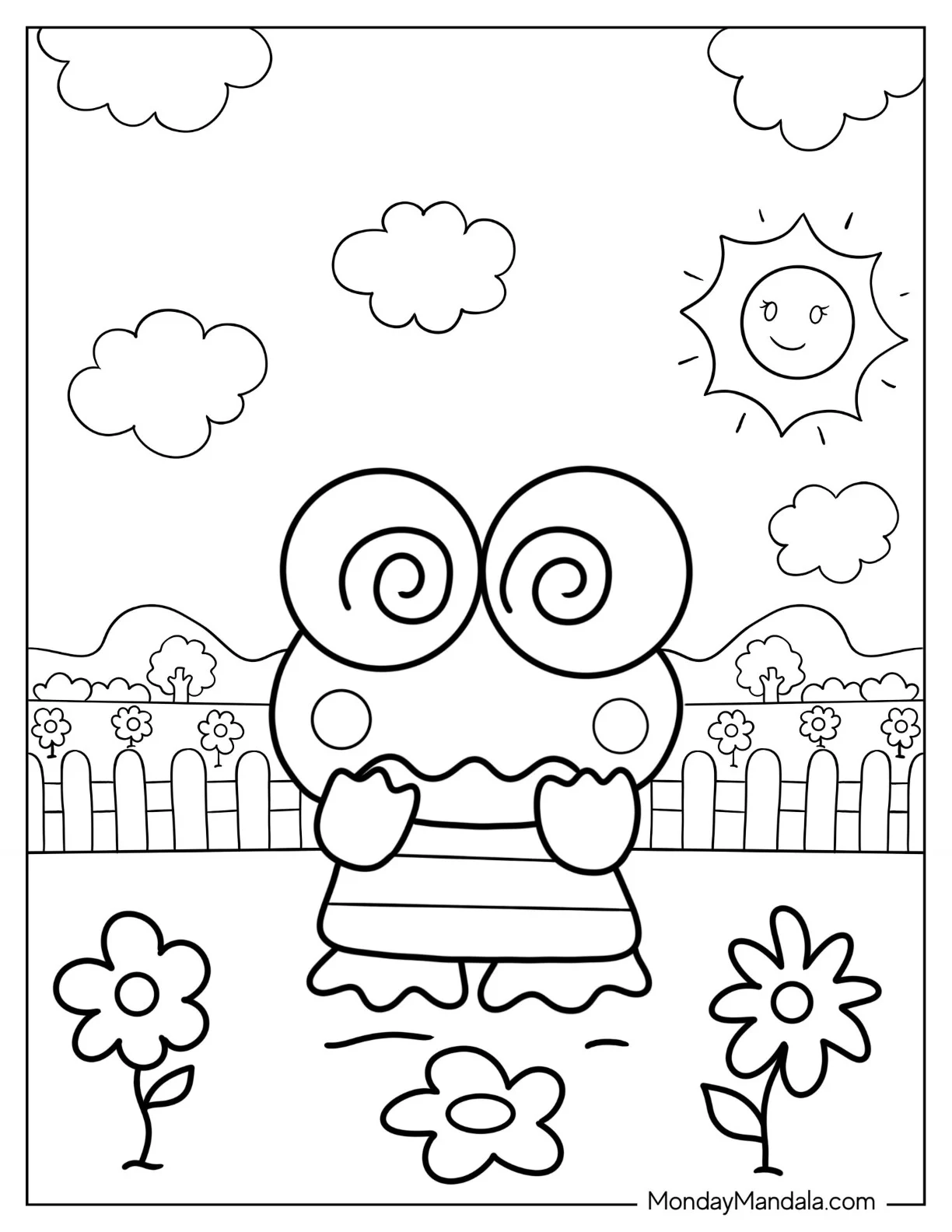 Dizzy Keroppi Coloring Page Standing Under The Sun coloring page — printable line art