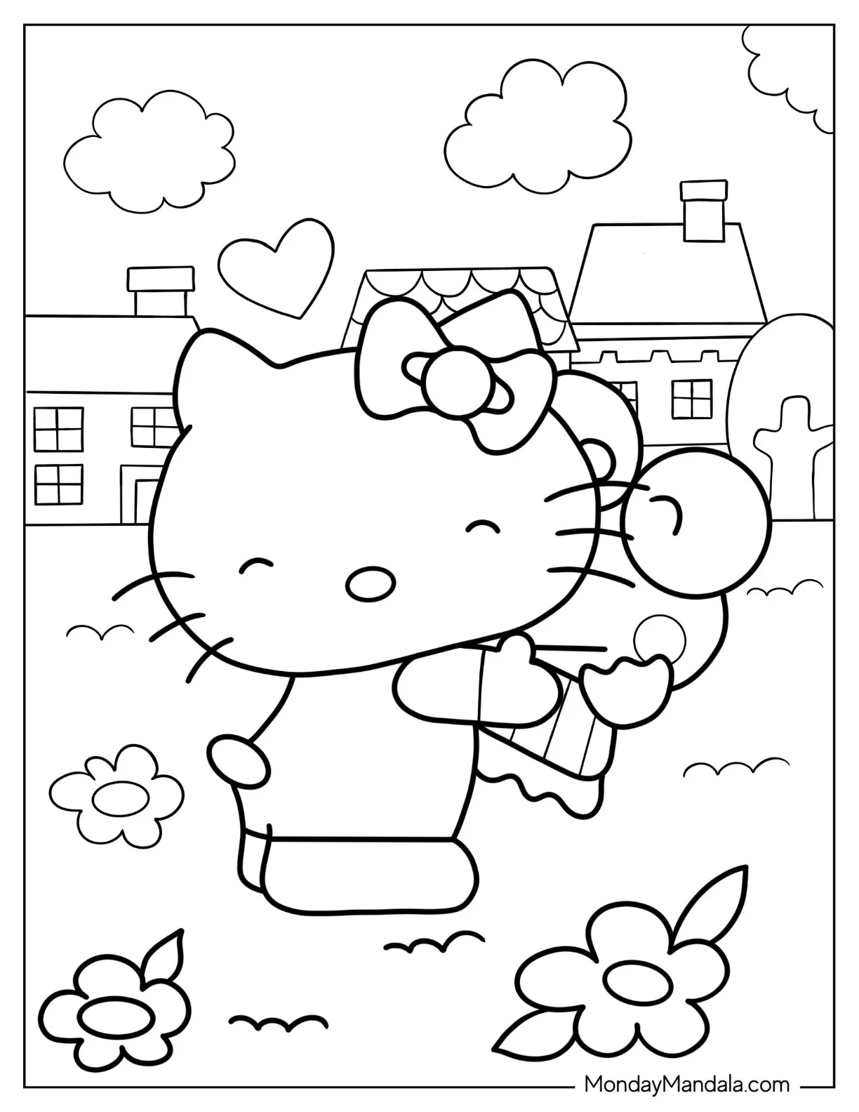 Hello Kitty Embracing Keroppi Coloring Page coloring page — printable line art