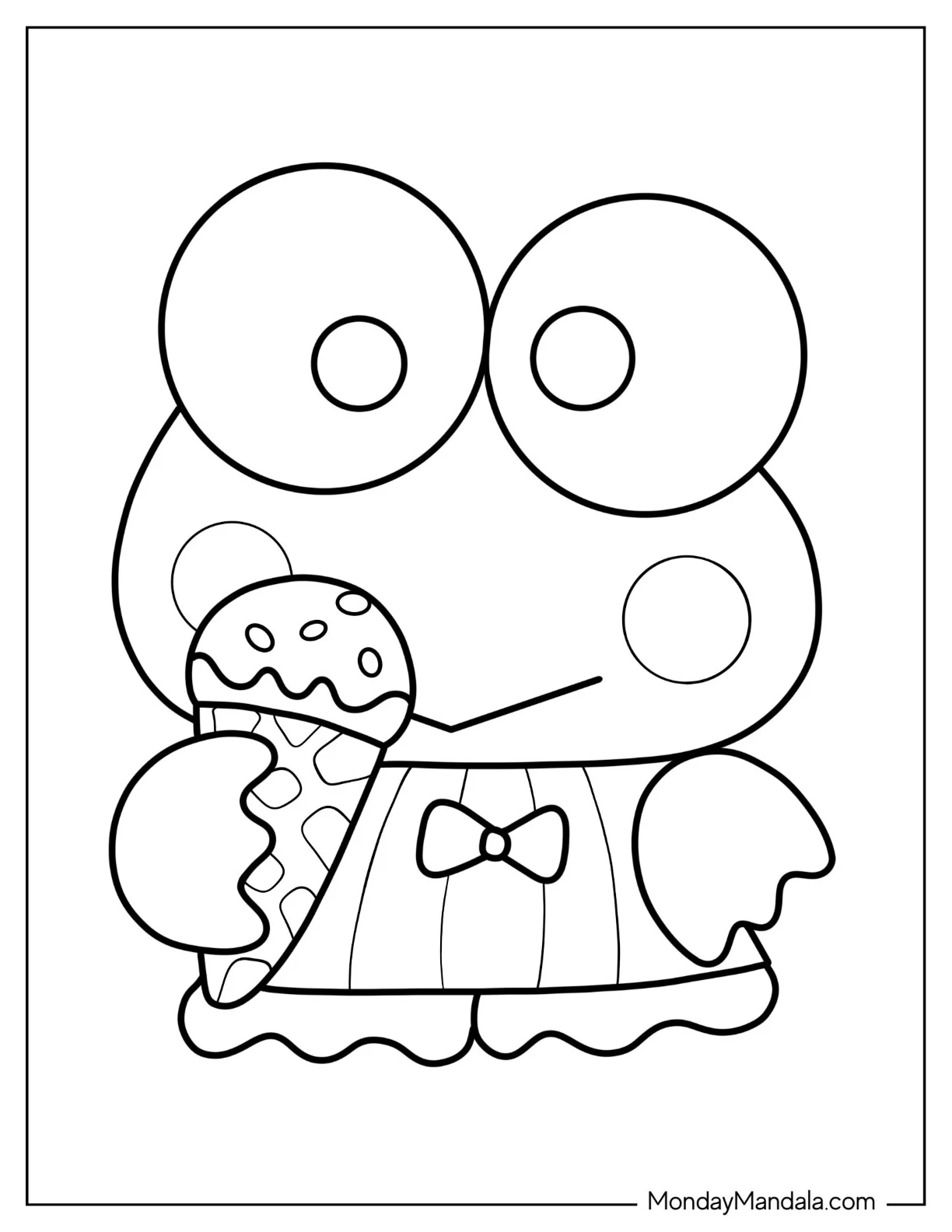 Kawaii Keroppi Coloring Page Eating Ice Cream coloring page — printable line art