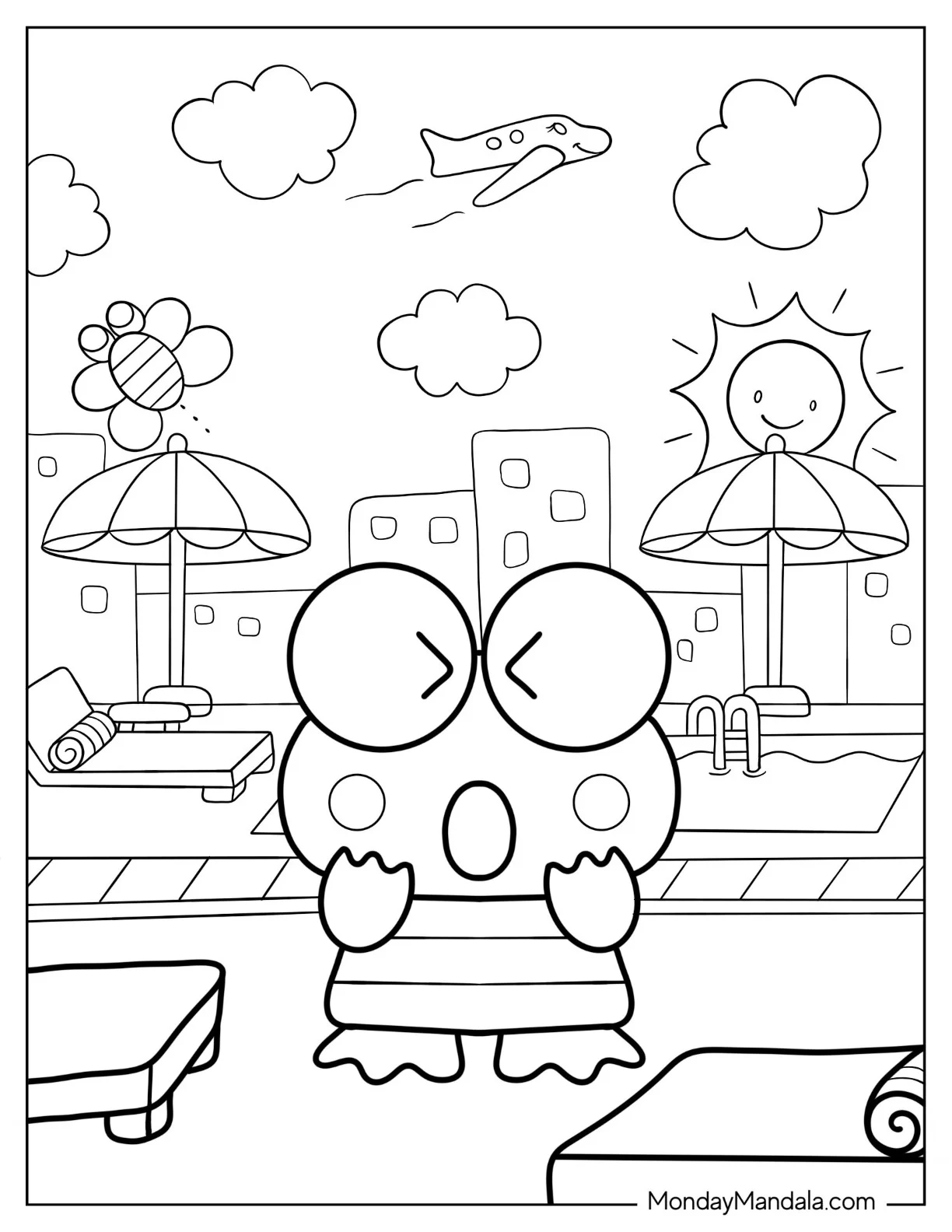Keroppi Coloring Page At The Beach coloring page