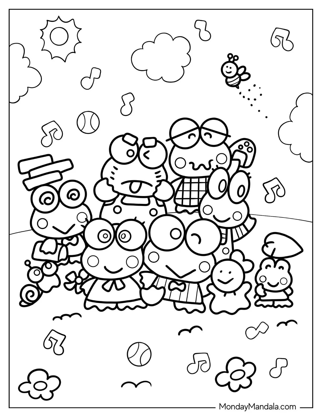 Keroppi Coloring Page of Family Having Fun coloring page