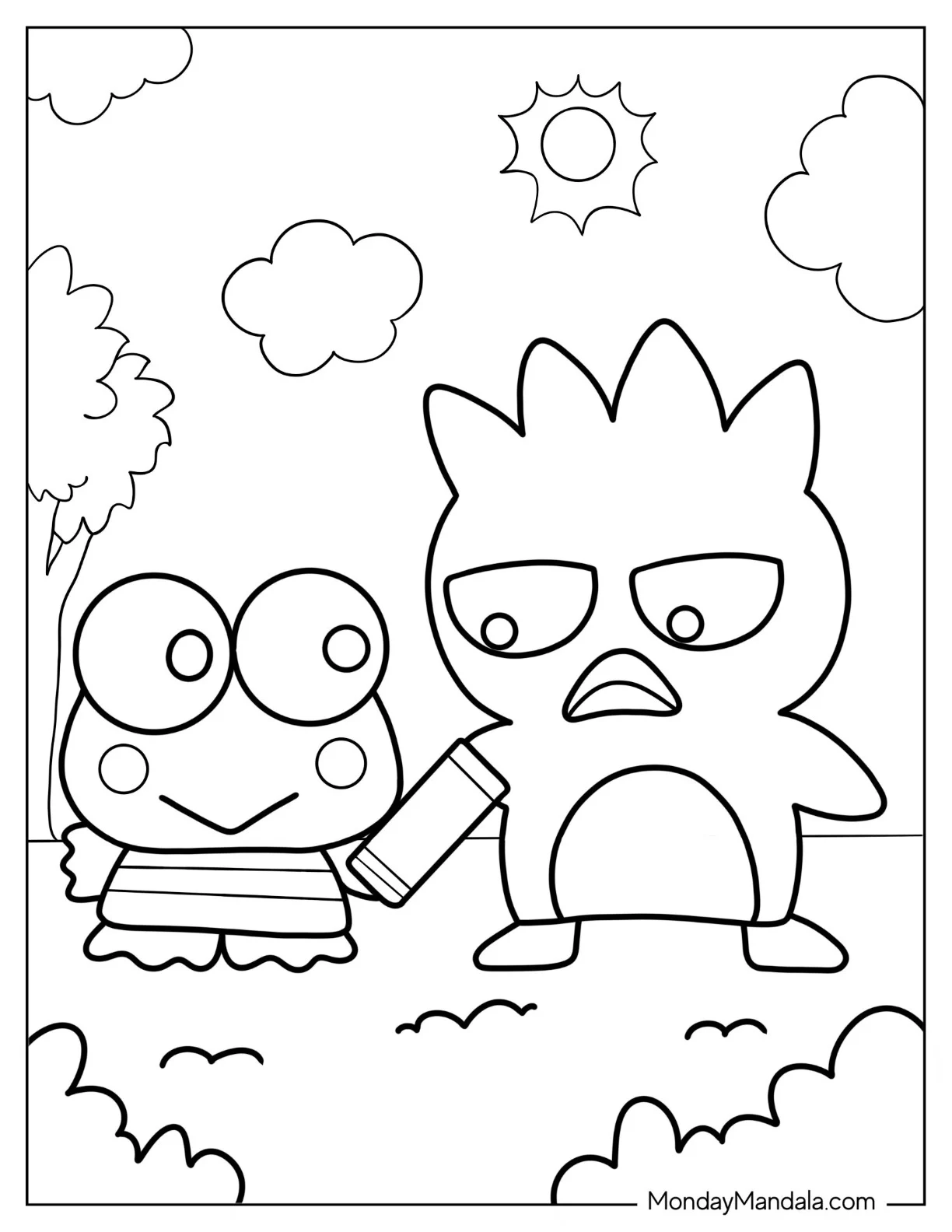 Keroppi Coloring Page of Giving Chocolate To Badte Maru coloring page