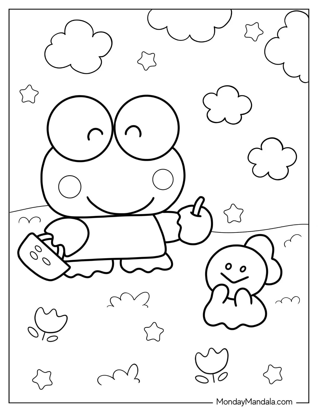 Keroppi Coloring Page of Giving Teru Teru An Apple coloring page