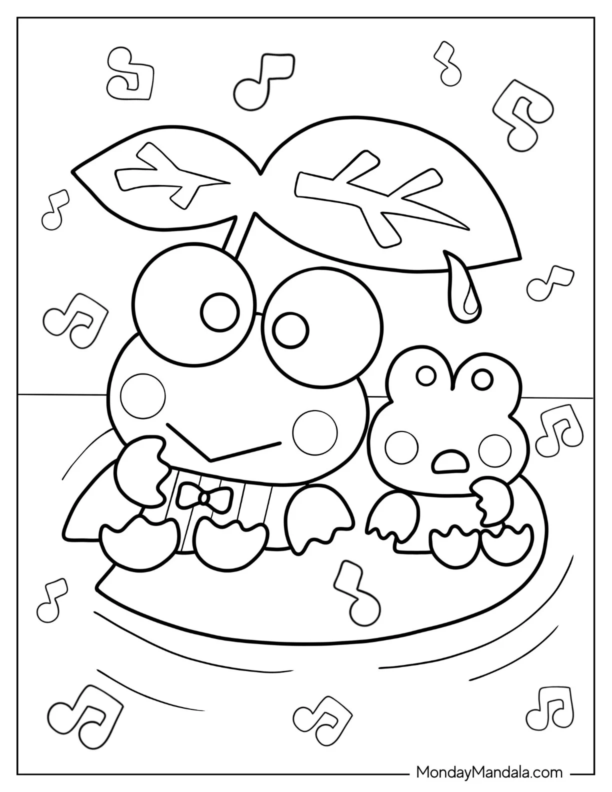 Keroppi Coloring Page of Kokero Sitting On Lily Pad coloring page