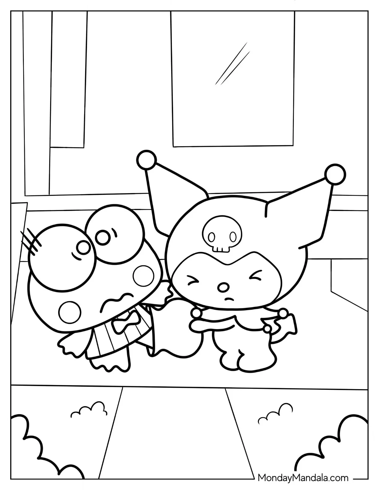 Keroppi Coloring Page of Kuromi Removing Vase From Foot coloring page