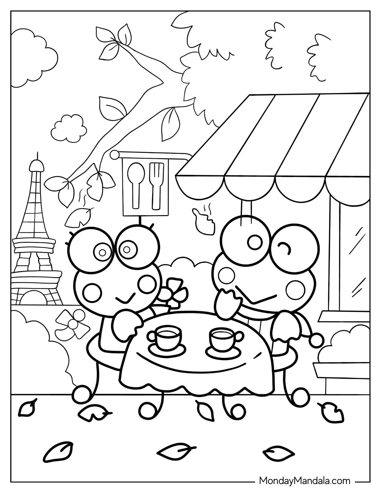 Keroppi Coloring Page of Paris Date With Keroleen coloring page