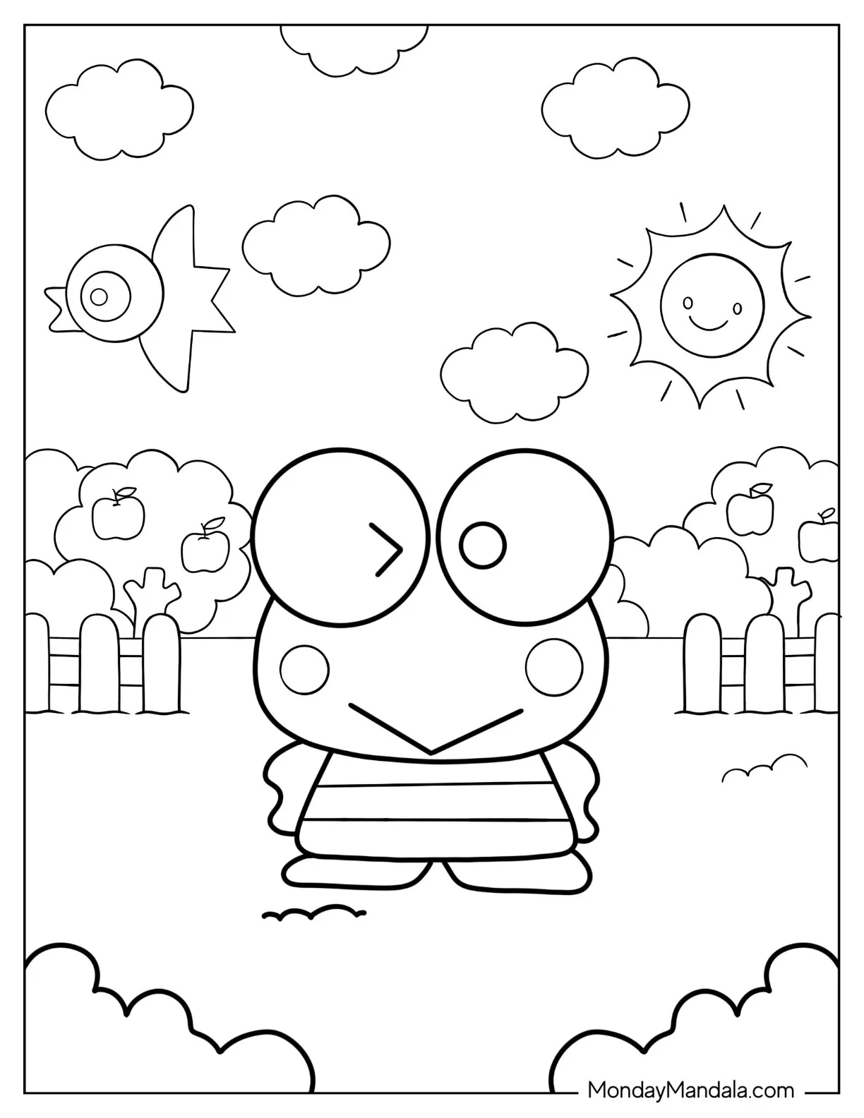 Winking Keroppi Coloring Page coloring page — printable line art