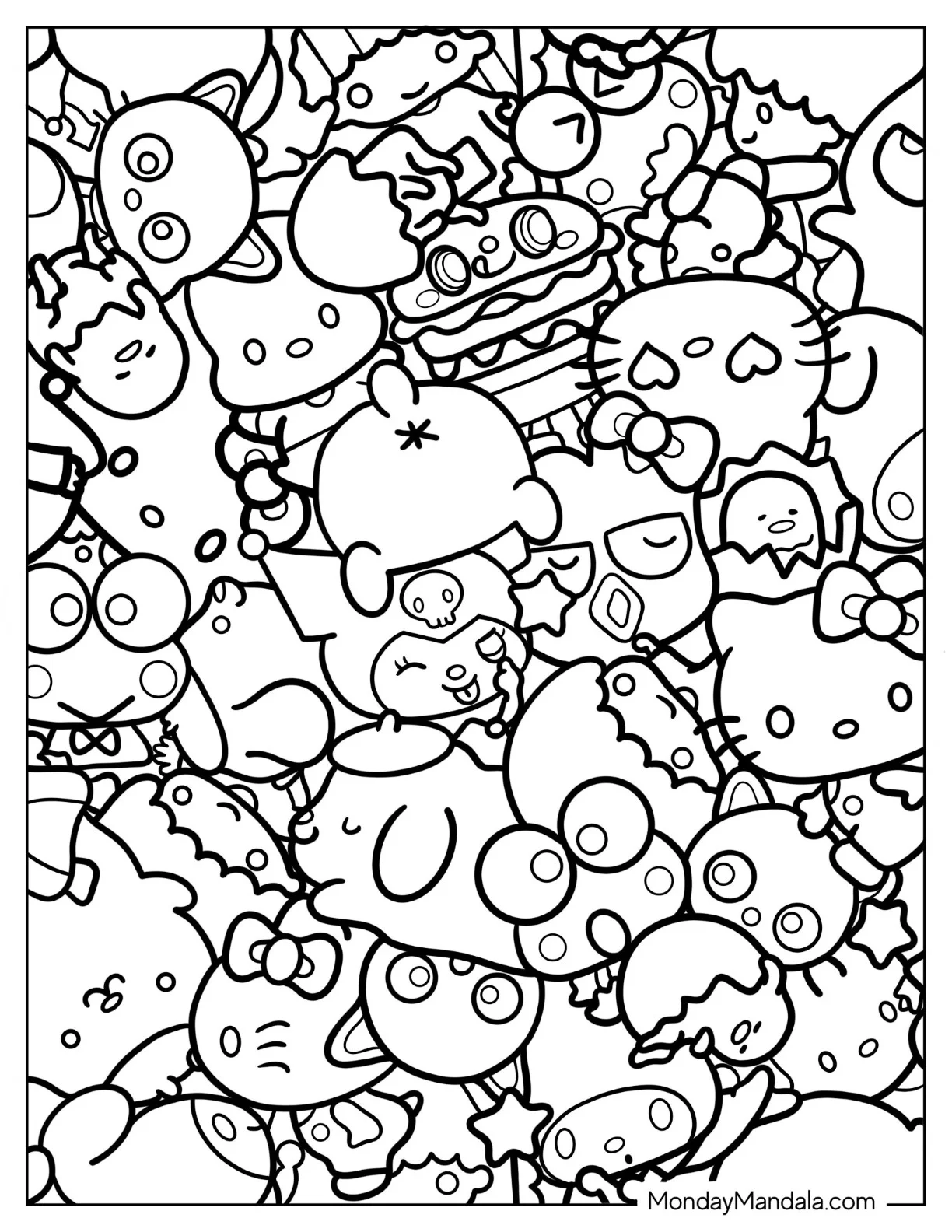 Full Page Sanrio Coloring Page Of All Characters coloring page — printable line art