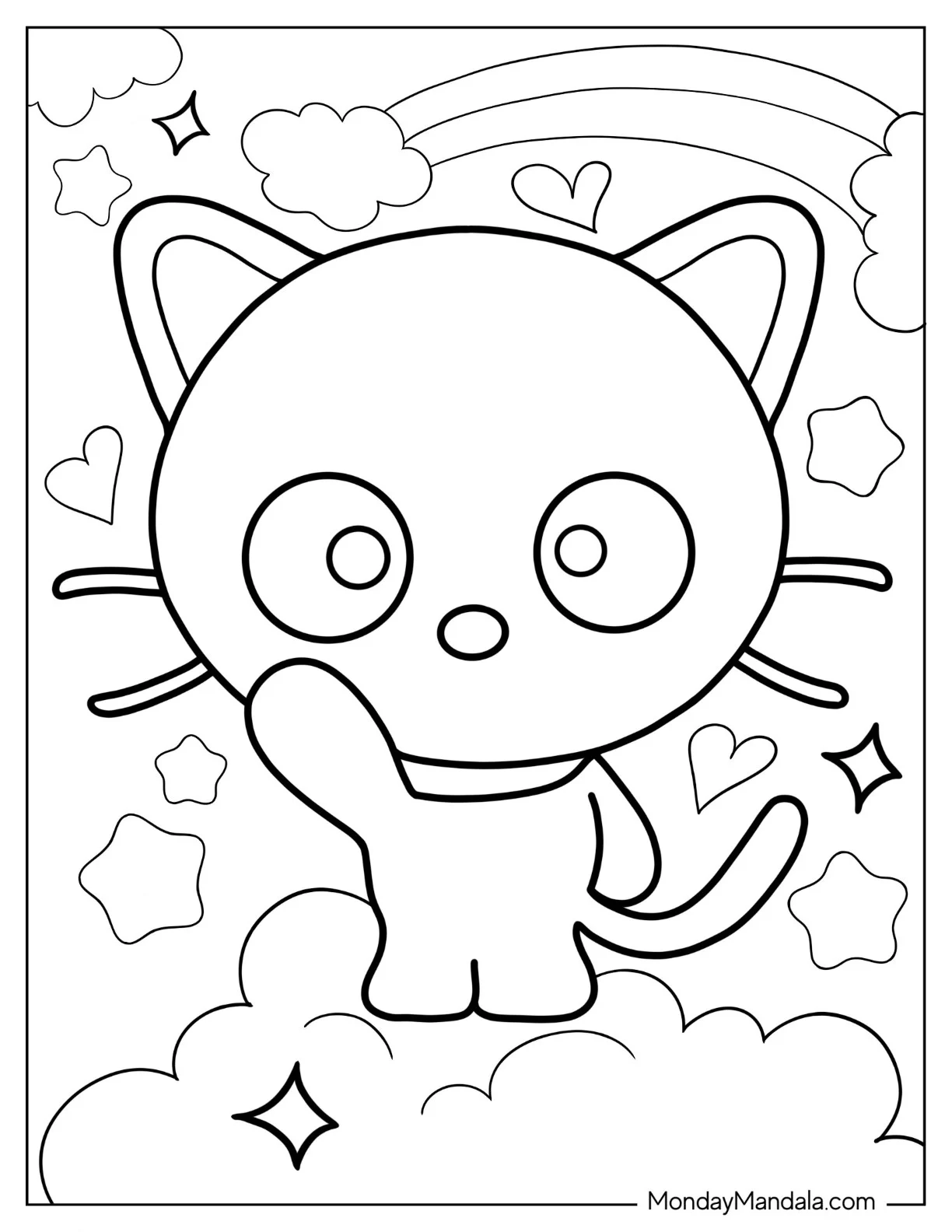 Sanrio Coloring Pages Of  Chococat Waving For Kids coloring page — printable line art