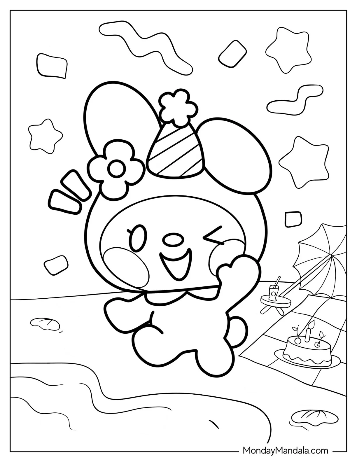 Sanrio Coloring Pages Of Cute My Melody At The Beach coloring page