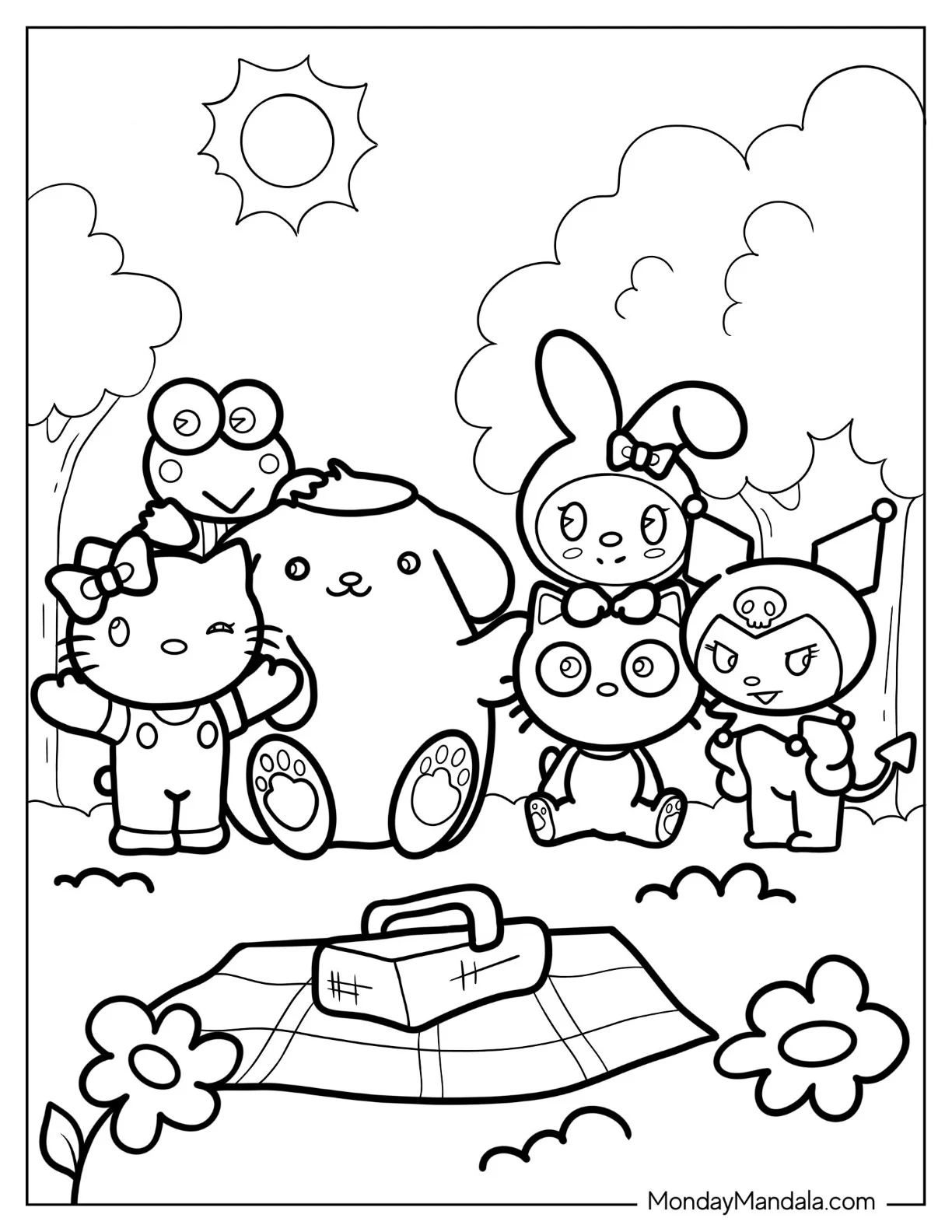 Sanrio Coloring Pages Of Friends At  A Picnic coloring page