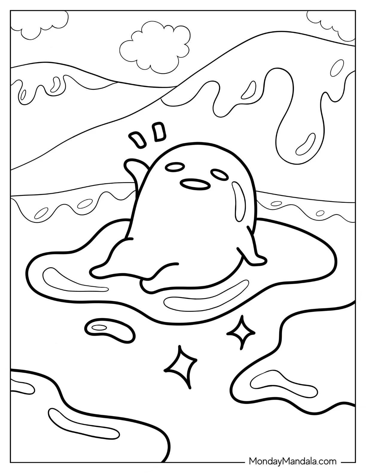 Sanrio Coloring Pages Of Gudetama Wants To Sleep coloring page — printable line art