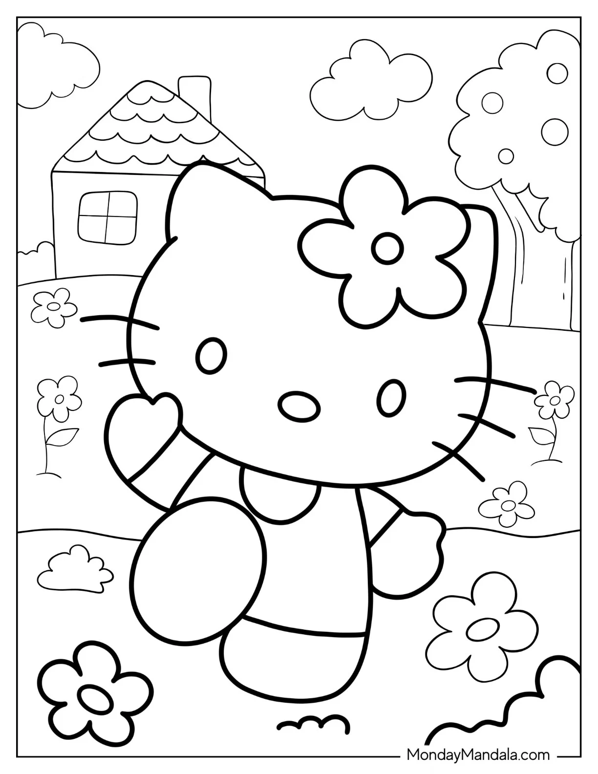 Sanrio Coloring Pages Of Hello Kitty Waving coloring page — printable line art
