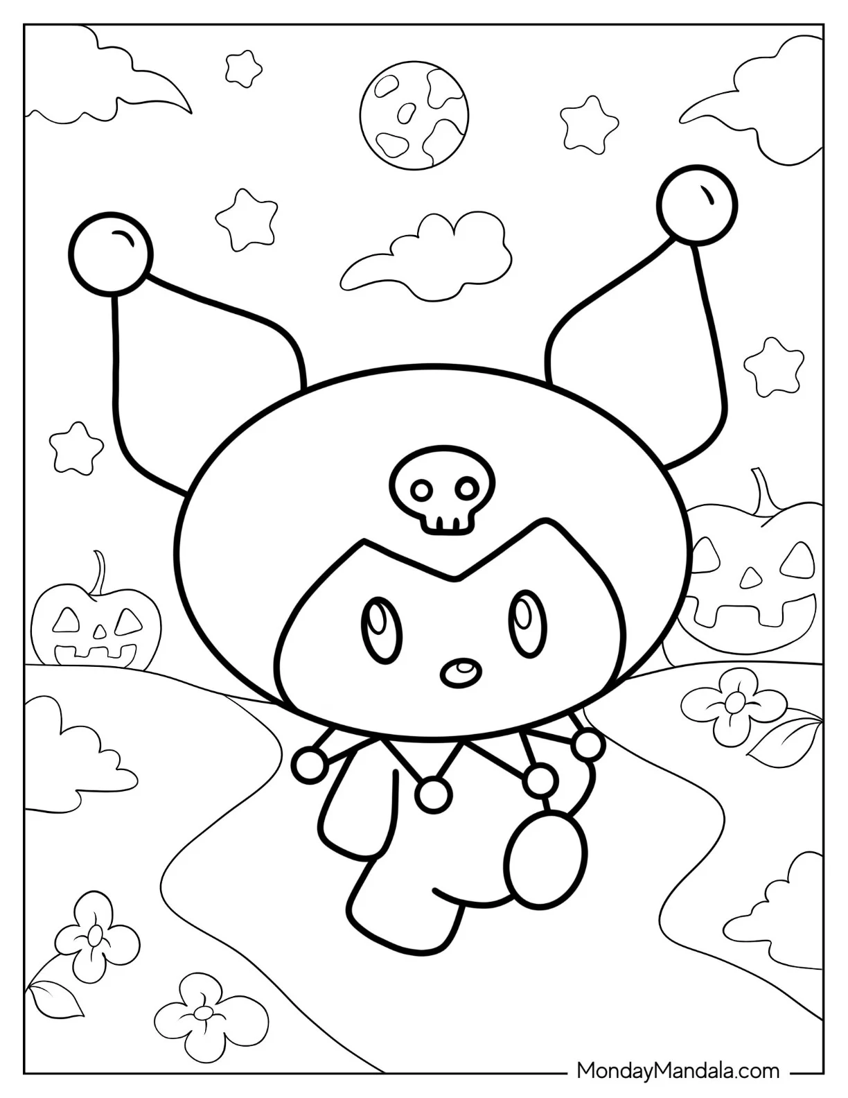 Sanrio Coloring Pages Of  Kawaii Kuromi Walking coloring page