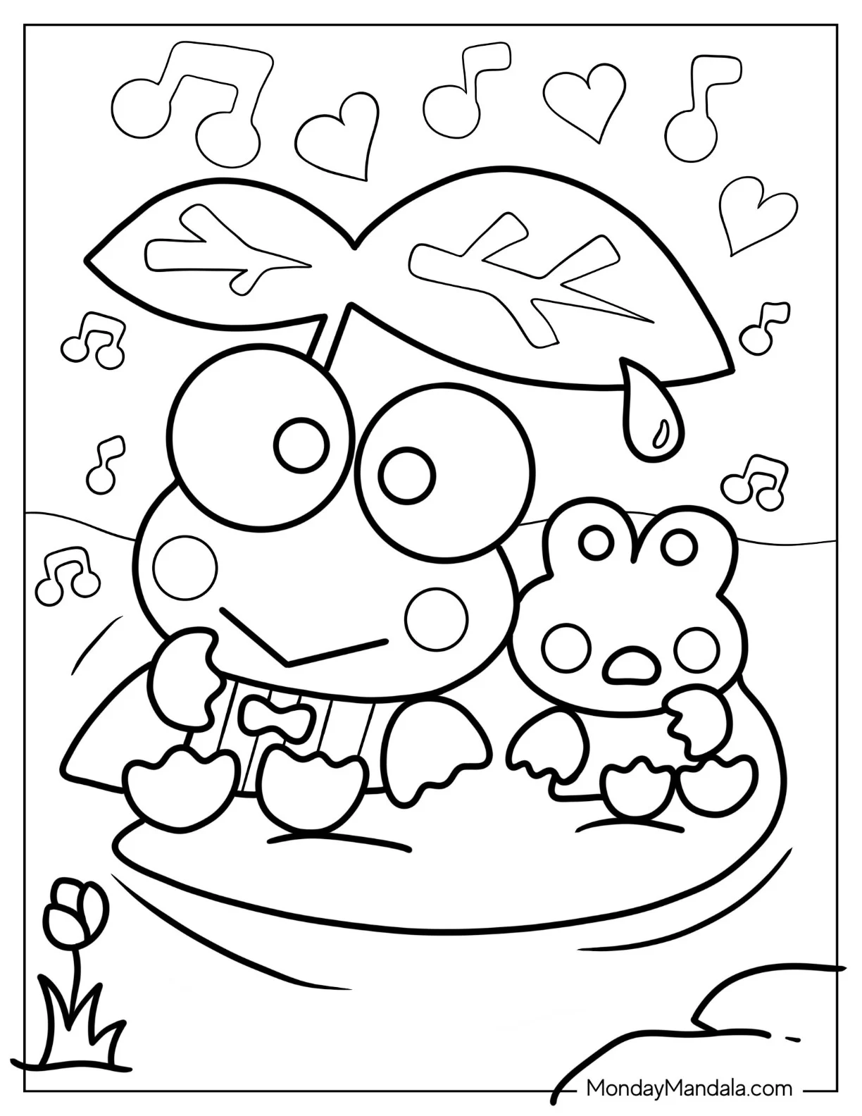 Sanrio Coloring Pages Of  Keroppi With Kokero On Lily Pad coloring page
