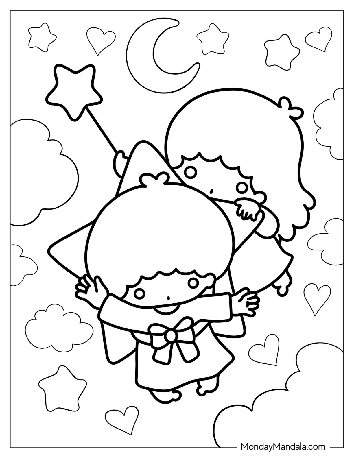 Sanrio Coloring Pages Of Kiki And Lala Little Twin Stars coloring page — printable line art