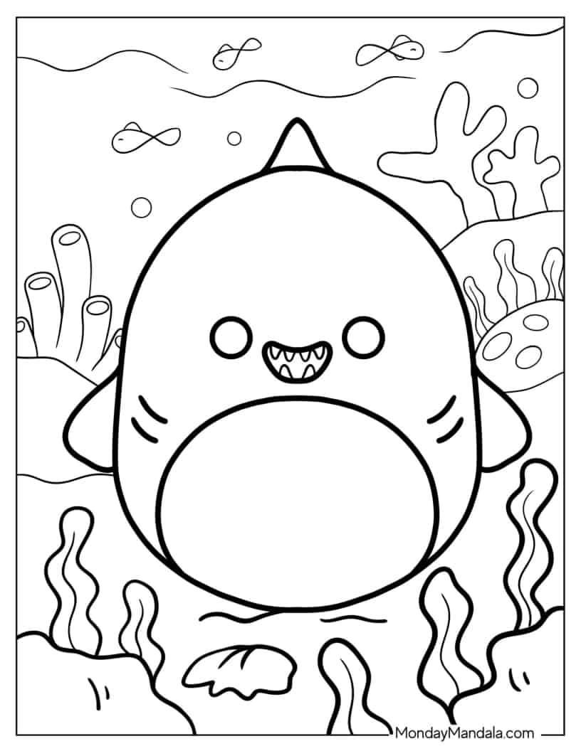 Gordon The Shark Squishmallow coloring page