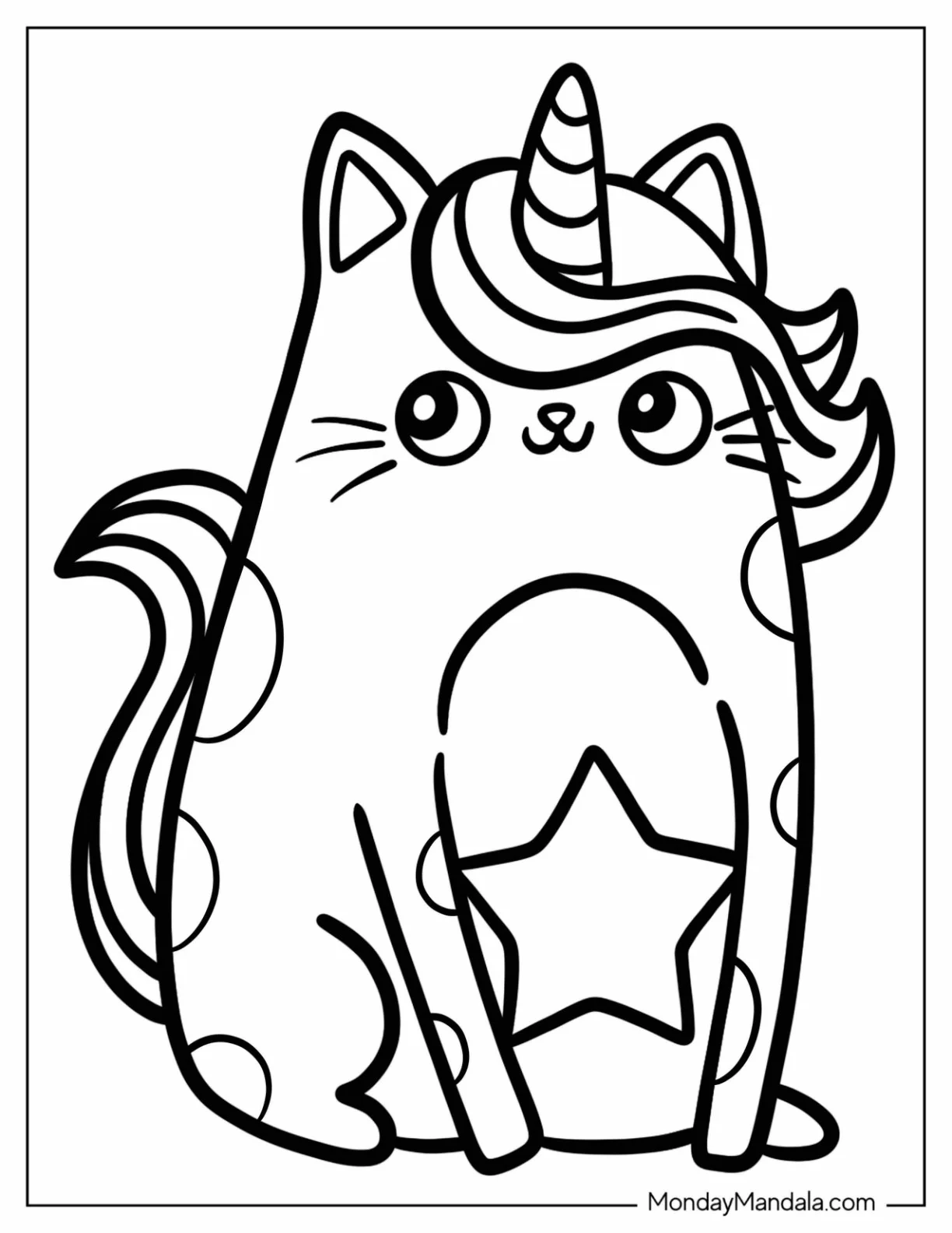 Fluffy Unicorn Cat Coloring Page With Flowing Hair coloring page