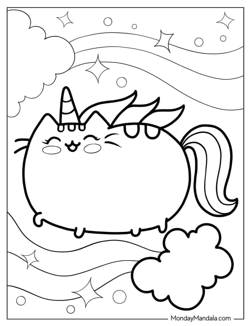 Flying Pusheen Unicorn Cat To Color coloring page
