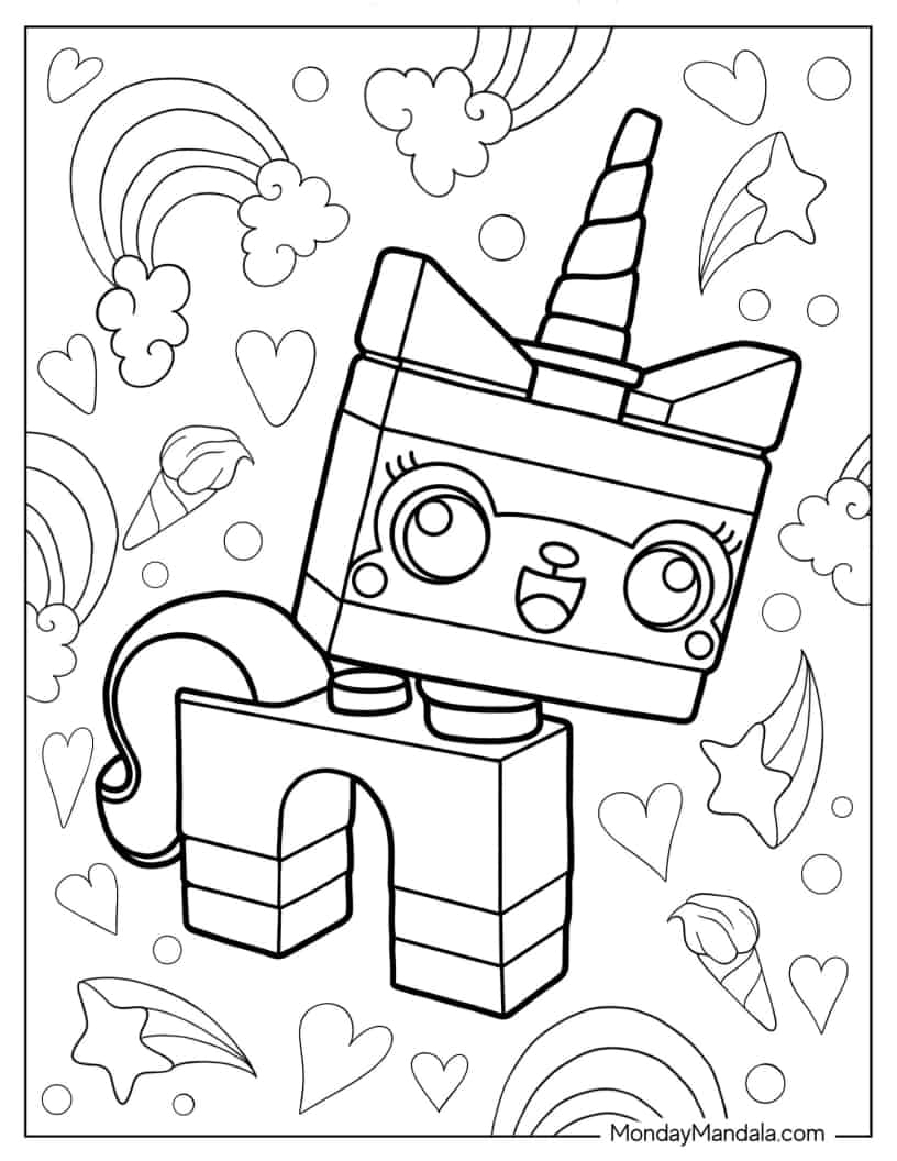 Lego Unicorn Cat Unkitty Coloring Page coloring page — printable line art