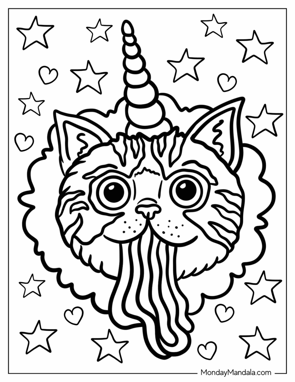 Unicorn Cat Coloring Page Unicorn Cat Vomiting Rainbow coloring page
