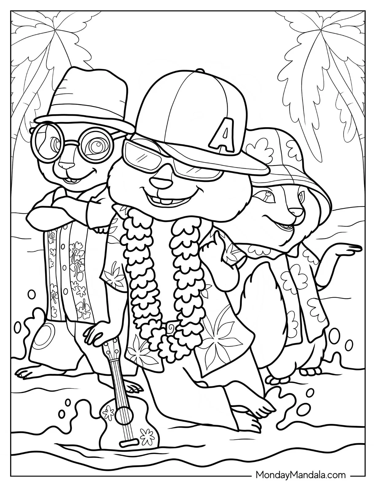 Alvin And The Chipmunks Coloring Page At The Beach coloring page