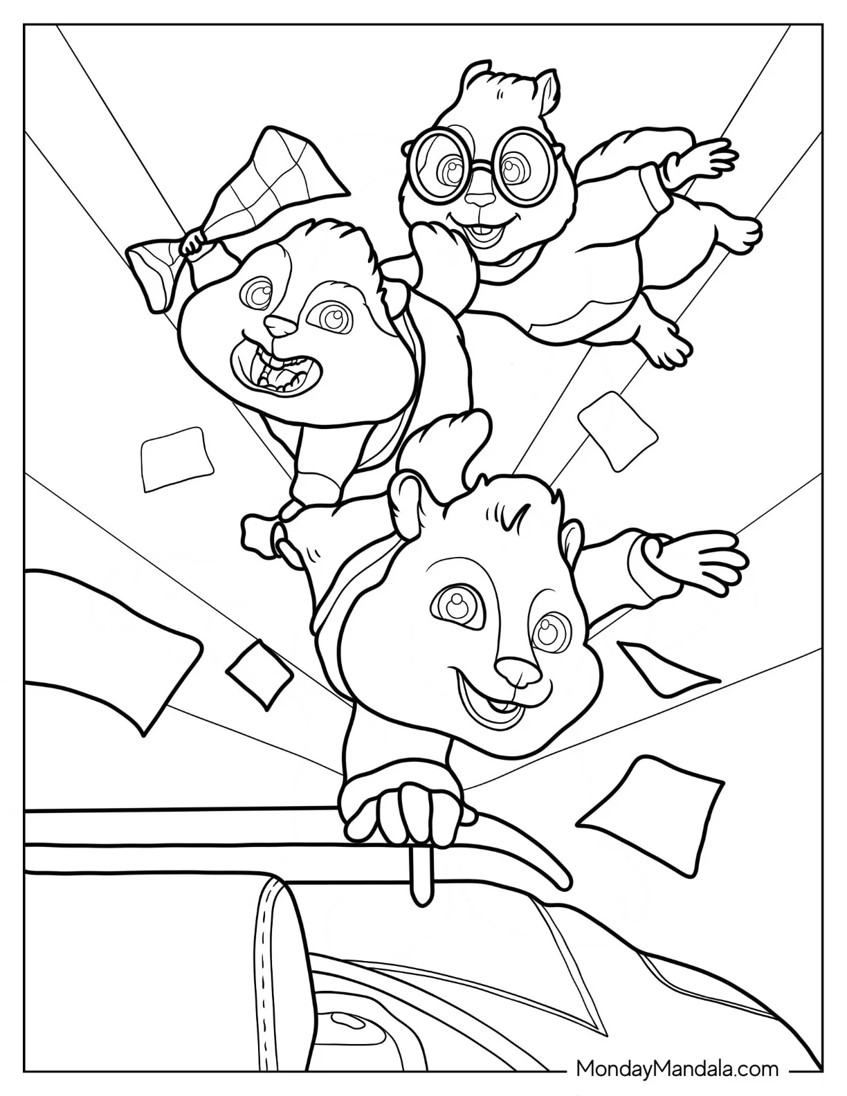 Alvin And The Chipmunks Coloring Page Holding Onto Each Other coloring page — printable line art