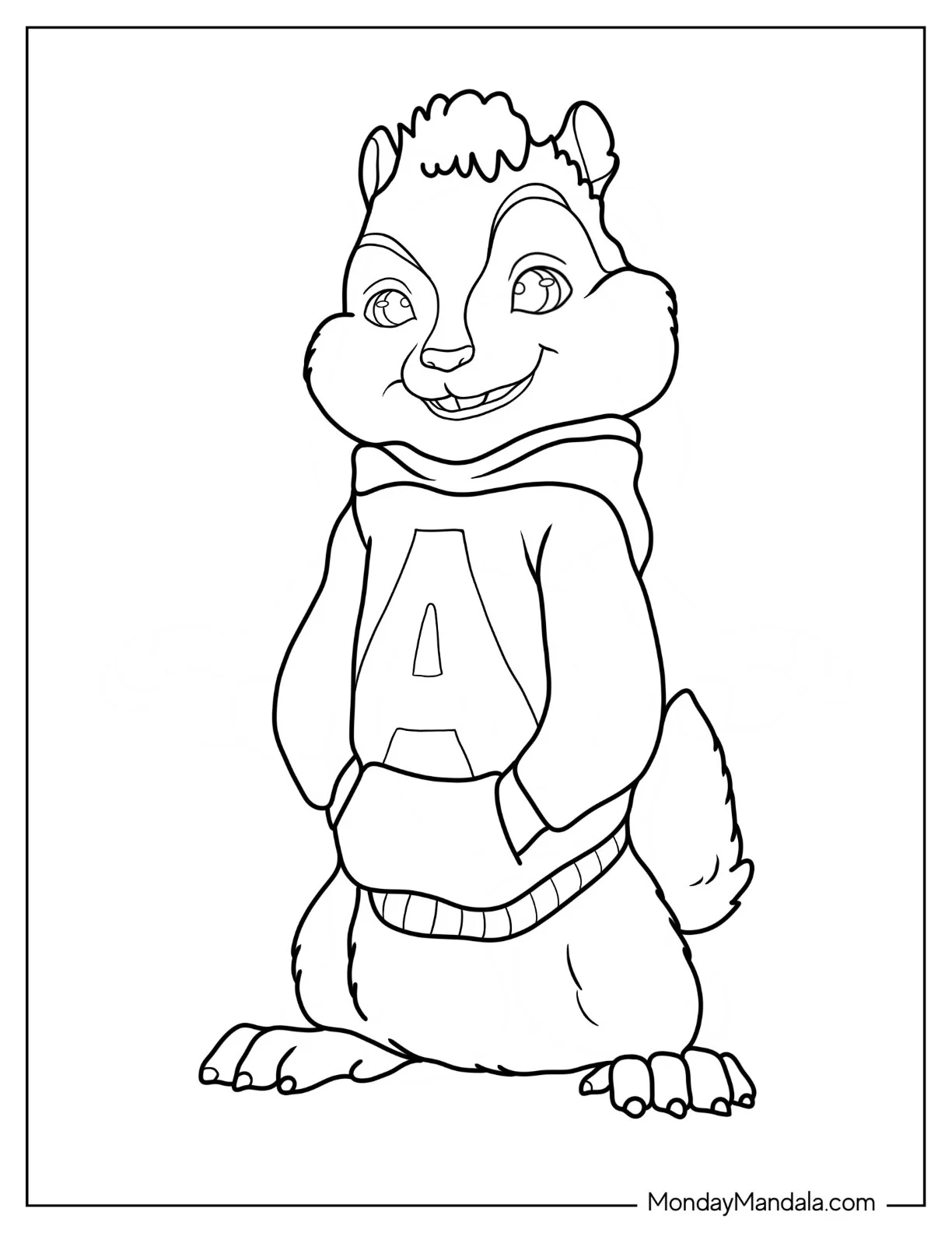 Alvin And The Chipmunks Coloring Page Of Cute Alvin Smiling In His Hooded Sweatshirt coloring page
