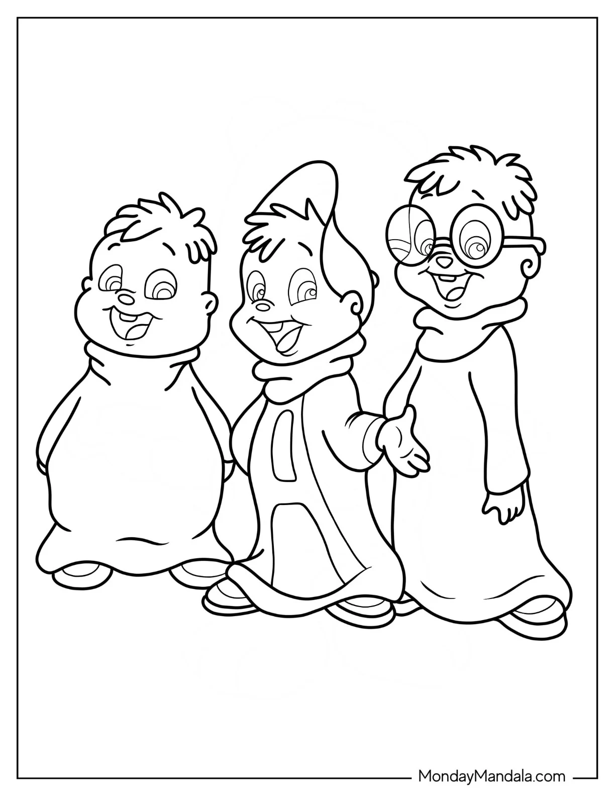 Alvin And The Chipmunks Coloring Page Of Easy Outline Of Alvin, Theodore, And Simon For Kids coloring page