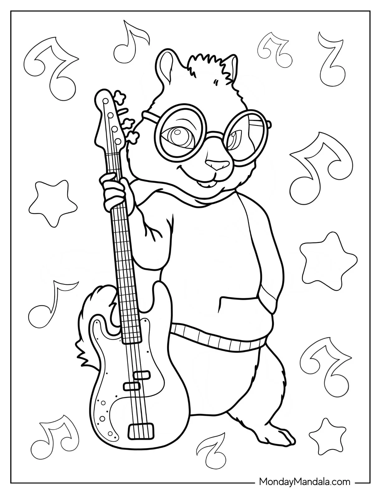 Alvin And The Chipmunks Coloring Page Of Simon Holding Electric Guitar coloring page