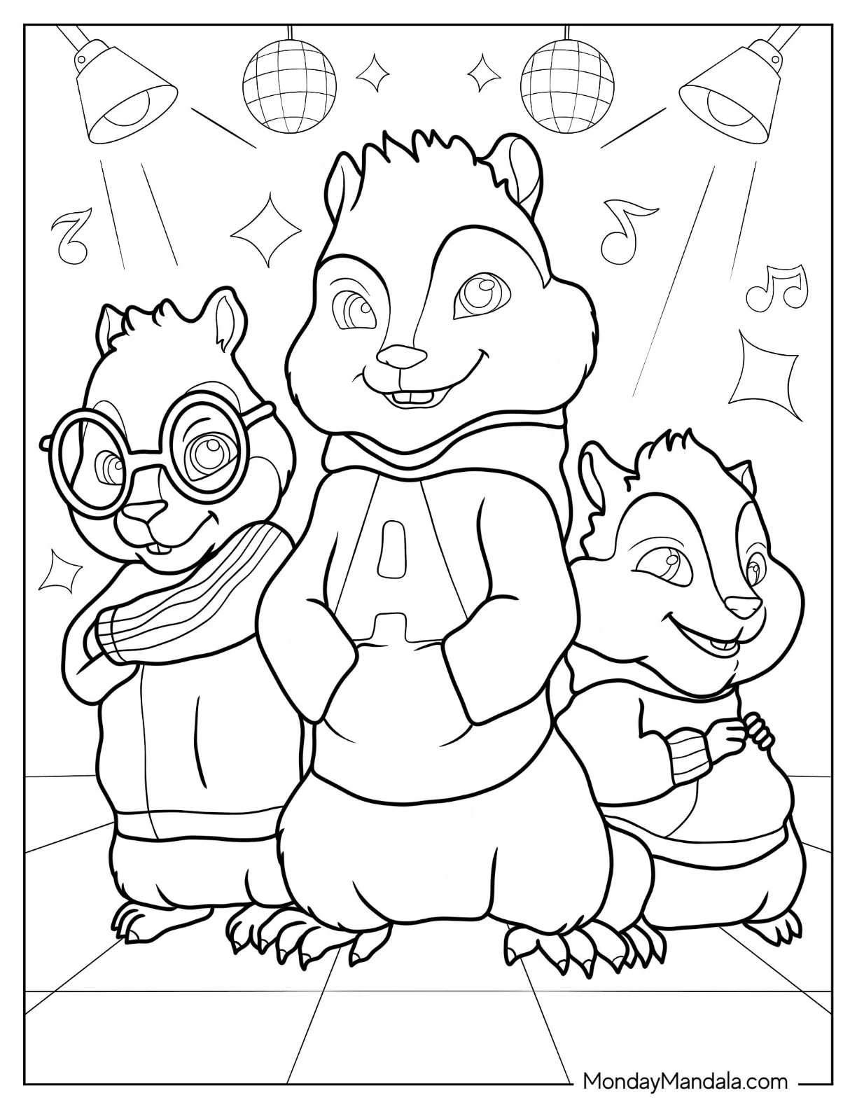Alvin And The Chipmunks Coloring Page On Stage coloring page