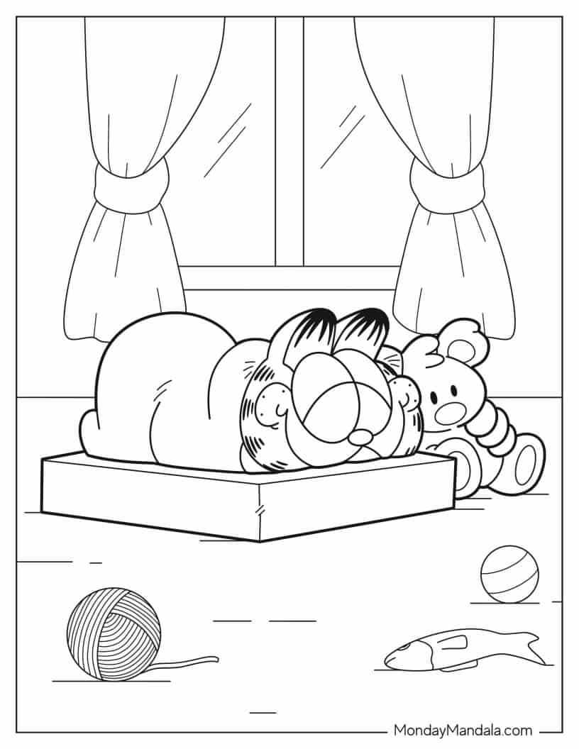 Cute Coloring Page Of Garfield Sleeping With Pookie coloring page