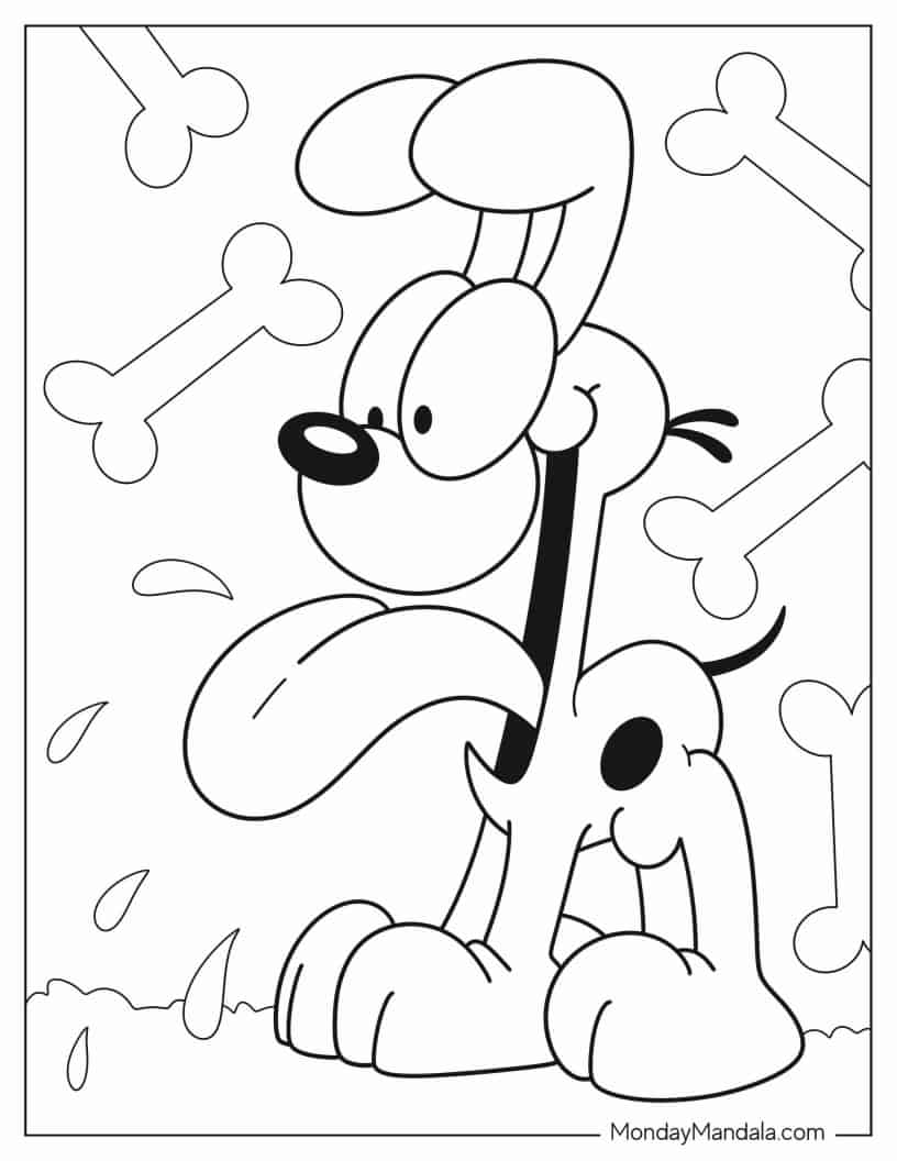 Excited Odie Coloring In For Kids coloring page
