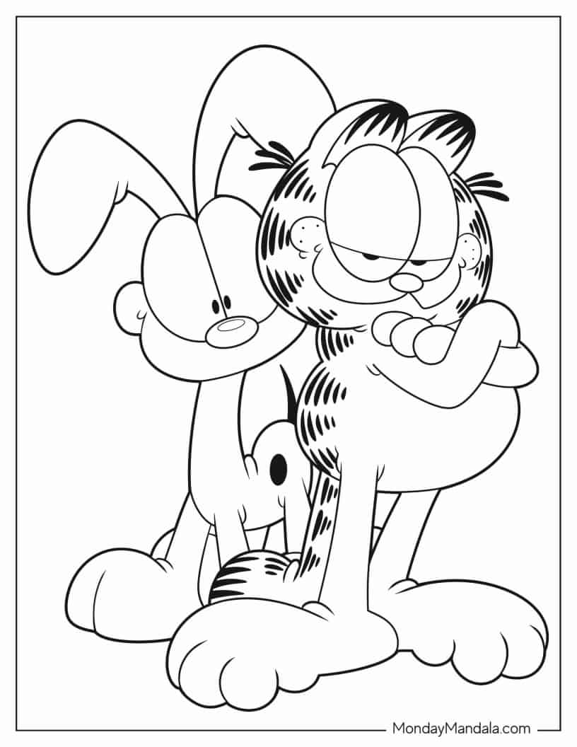 Garfield And Odie Coloring In For Kids coloring page — printable line art