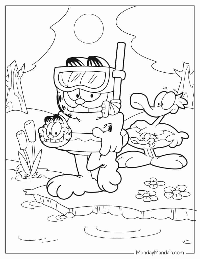 Garfield And Wade Getting Ready To Swim Coloring Sheet coloring page