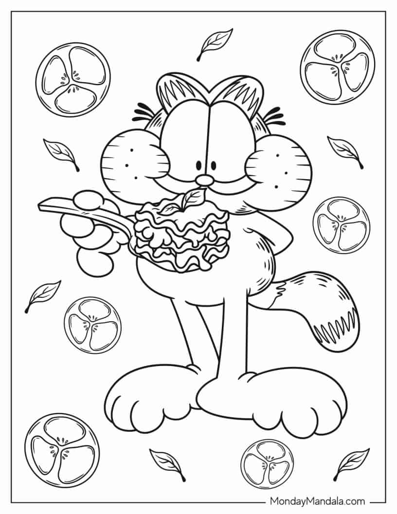 Garfield Eating Lasagna Coloring Sheet coloring page
