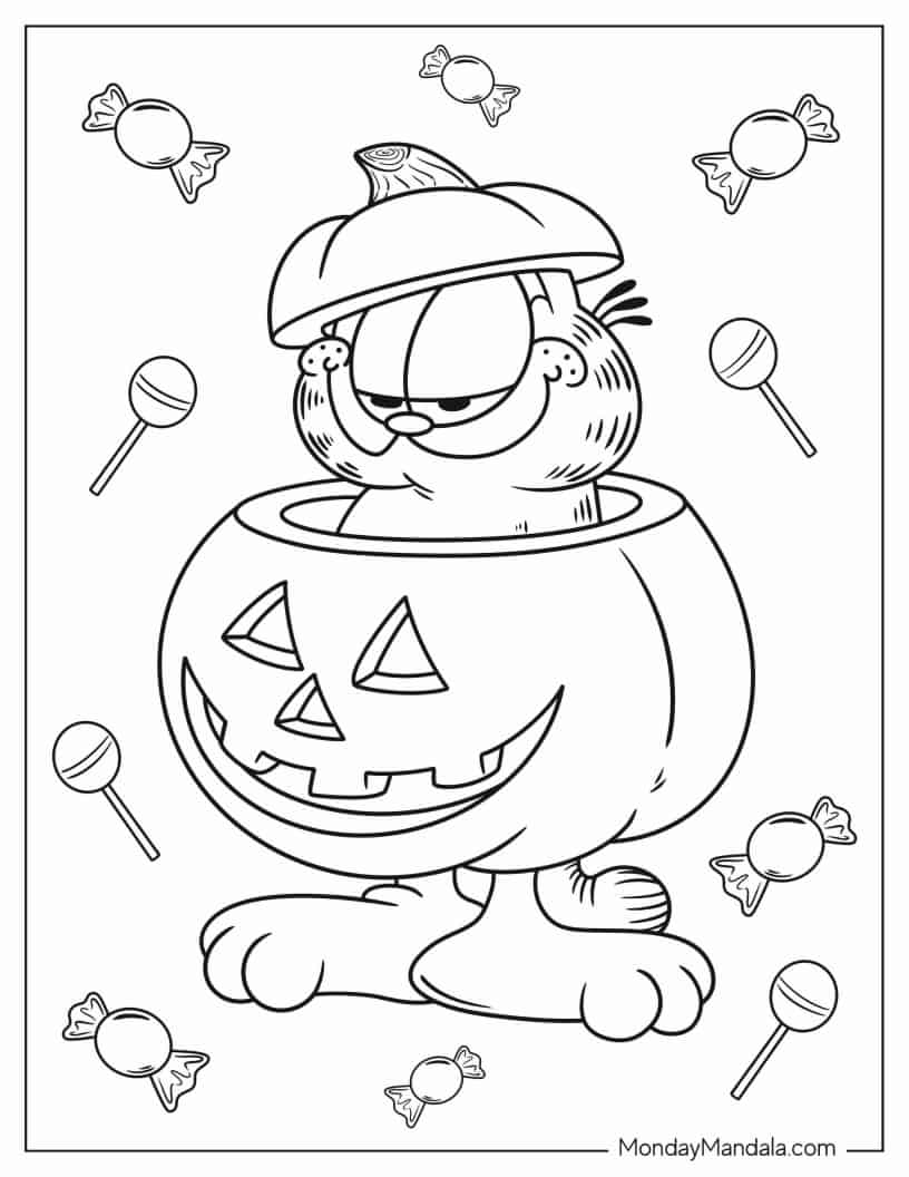 Garfield In Jack-O-Lantern Halloween Coloring Page coloring page