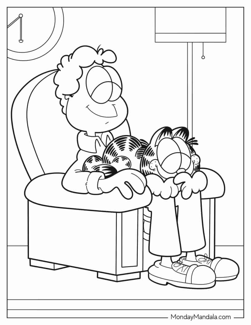 Garfield Sleeping On Jon_s Lap coloring page