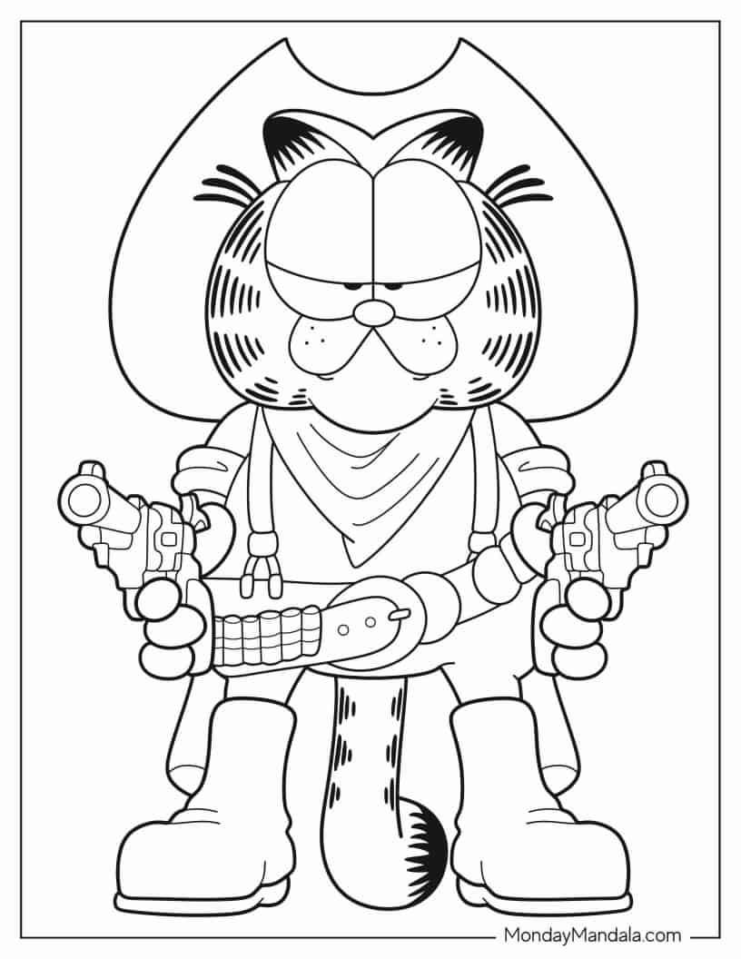 Outline Of Cowboy Garfield Coloring In coloring page