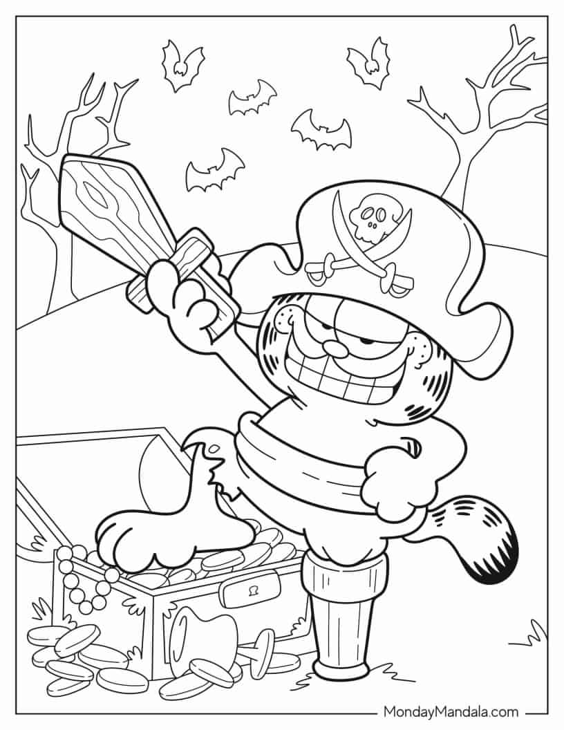 Pirate Garfield With Wooden Leg And Sword coloring page — printable line art