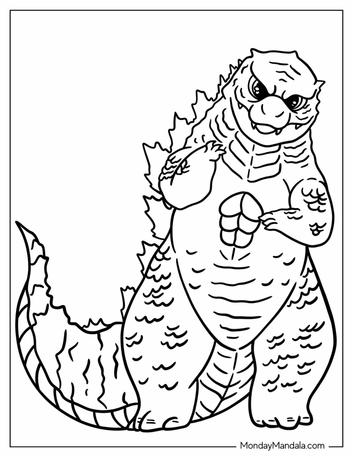 Detailed Godzilla Outline Coloring Page For Kids coloring page
