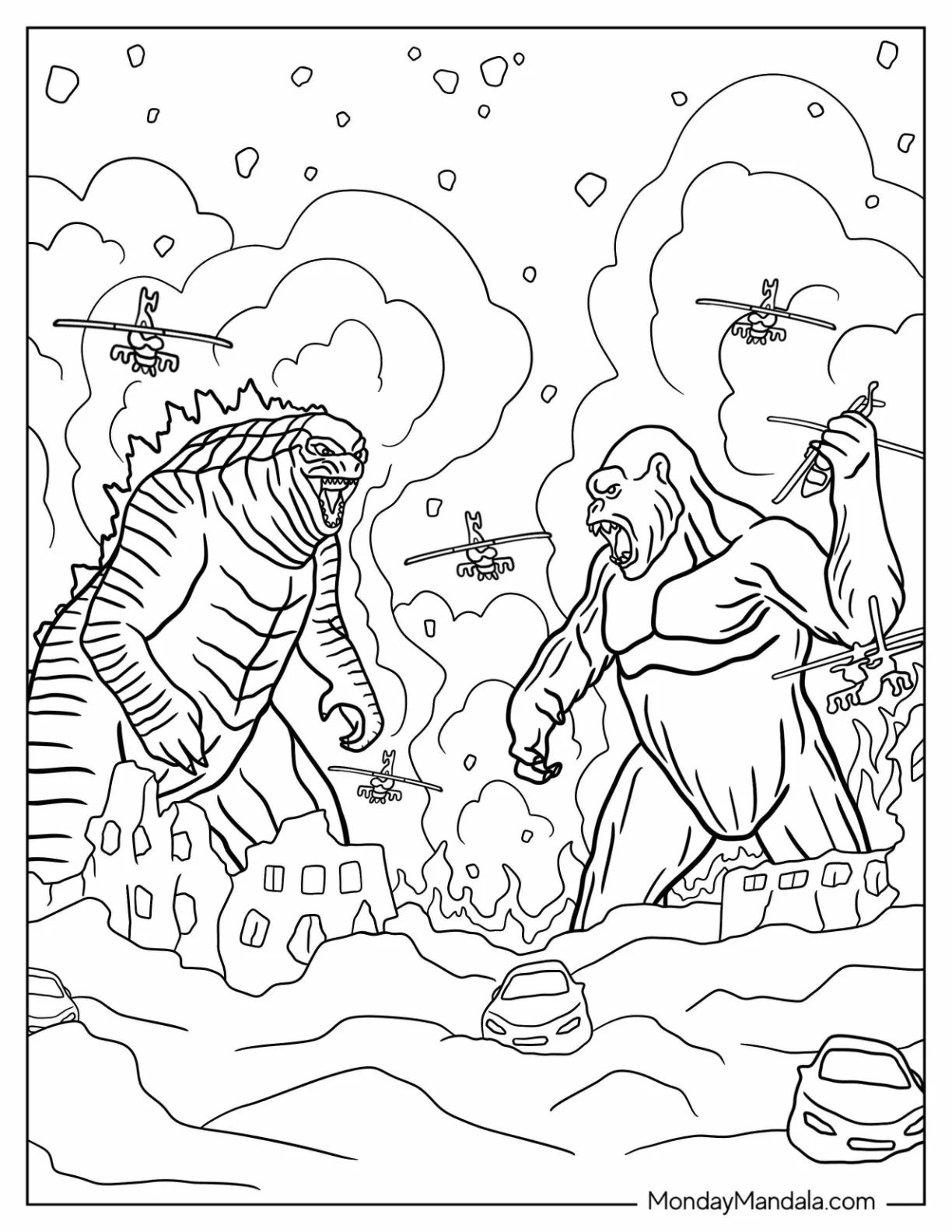 Kong vs Godzilla Coloring Page coloring page — printable line art